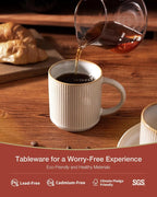 famiware Coffee Mug Set for 4, Star 12 oz Catering Mugs Cup Set with Handle for Coffee, Tea, Cocoa, Milk - Ceramic Stoneware Drinkware Set, Cappuccino White