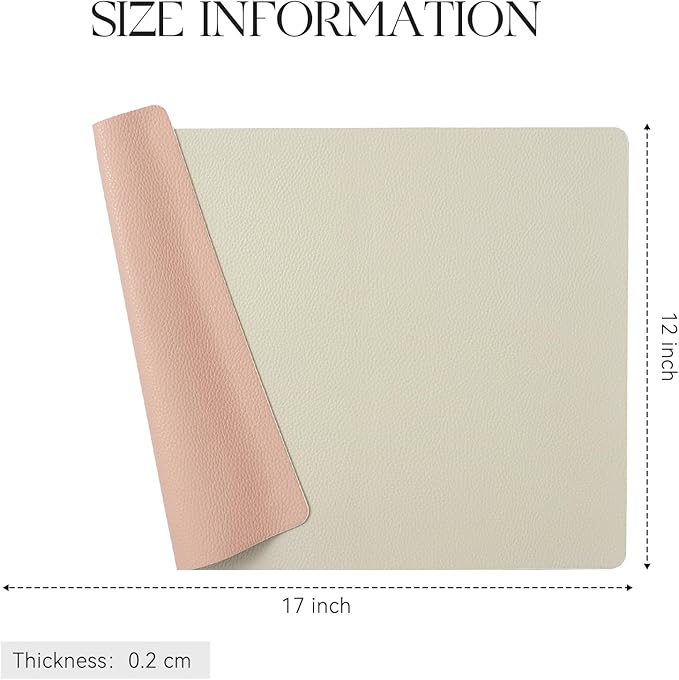 MOSAYT Vinyl Placemats Set of 6, Heat Resistant Place Mats 100% Waterproof Washable & Wipeable Faux Leather Reversible Table Mats for Kitchen Dining Party Indoor Outdoor, 12" x 17", Beige/Pink