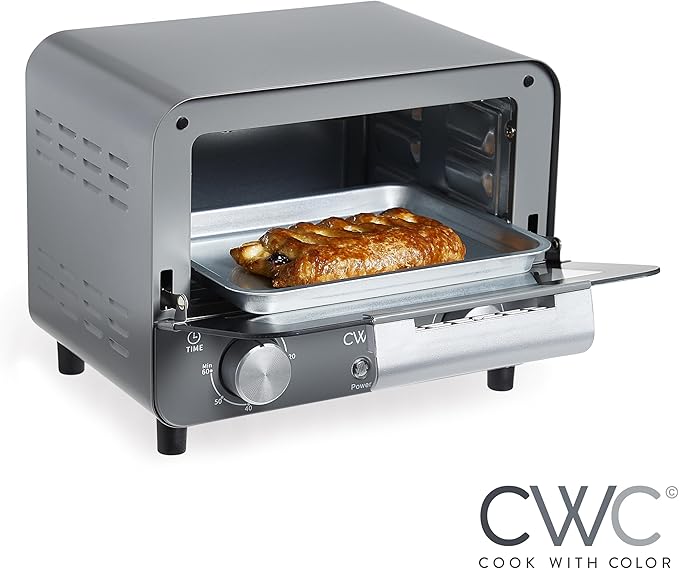 COOK WITH COLOR Mini Toaster Oven: 600W Power, Precision Timer, Auto Shutoff, and Culinary Delights Up To 450 Degrees, Grey