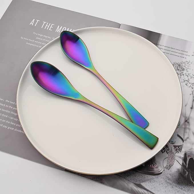 Luxury 18/10 Stainless Steel Matte Rainbow Colorful Flatware Set - Silverware Cutlery Utensil Set Steak Knife Spoon and Fork Knife Serving Set, Service for 1 (6-Piece)