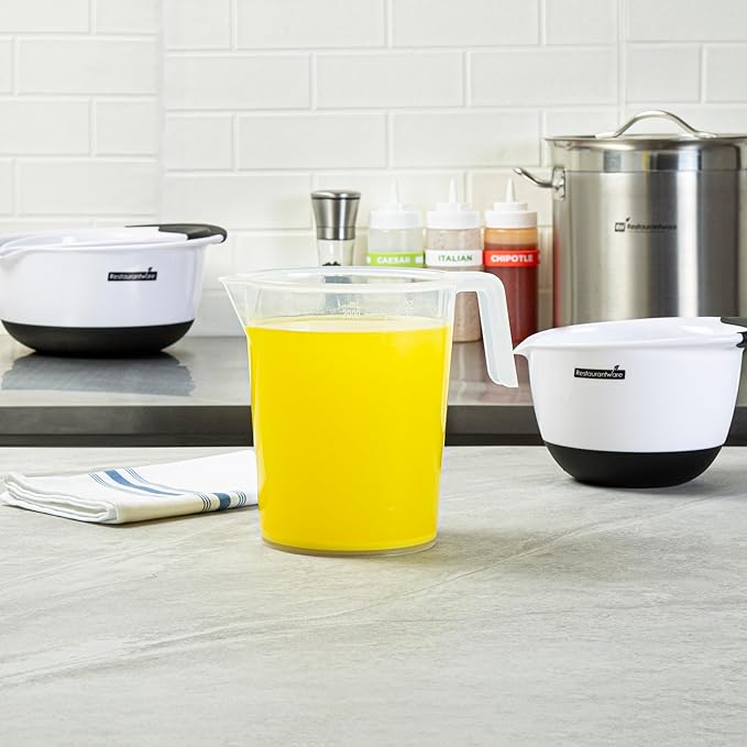 Restaurantware Measuring Cups, 2 Quarts Pack of 10 Conical Spout Liquid Measuring Cups Embossed Ml and Oz Graduations, Clear Plastic Scaling Vessel with Handle, For Cooking, Baking, For Oil, Flour