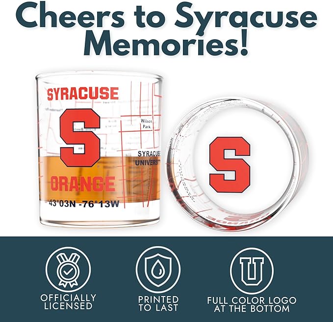 Greenline Goods – University of Syracuse Orange College Whiskey Glasses (Set of 2), 10 oz – Full-Color Logo + Campus Map