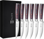 PAUDIN Steak Knives Set of 6, Kitchen Steak Knife 4.5 Inch, High Carbon Stainless Steel Steak Knives, Serrated Steak Knife with Pakkawood Handle, Dinner Knives with Gift Box