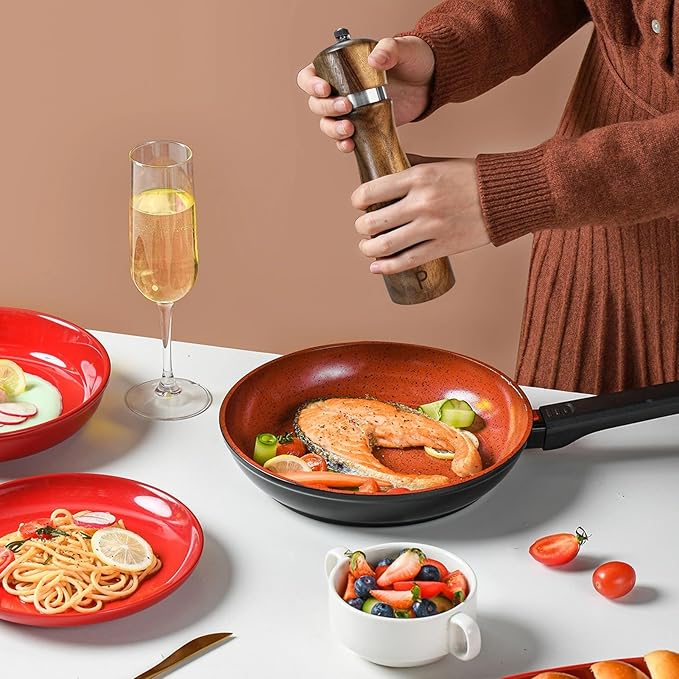 Wooden Salt and Pepper Grinder Set:Pepper Grinder Manual,Adjustable Coarseness,Crafted of Acacia Wood with Ceramic/Stainless Steel Core|Along with Salt&Pepper Mill Tray,Spoon,8in,2pack