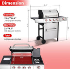 Griddle Grill Combo, Propane Gas and Charcoal Grill Combo, Outdoor BBQ Grills, 4 Burner Propane Stove with Griddle, Cast Iron Grates, Side Burner & Prep Space