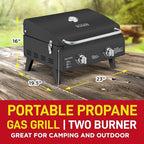 Black Portable Gas Grill, Dual 10,000 BTU Burners, 275 Sq.In Cooking Space, Push-to-Start Ignition, Wind-Proof Lid with Built-in Thermometer, Perfect for Camping Tailgates & Backyard BBQ Cookouts