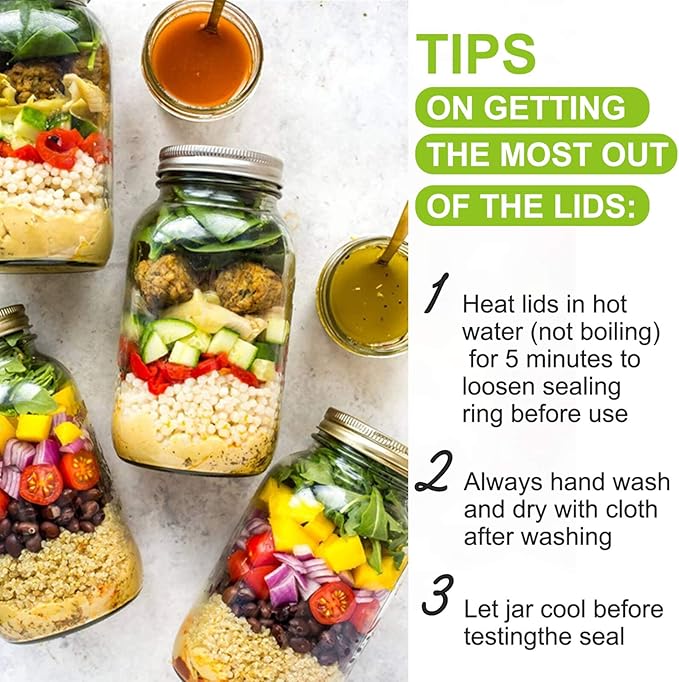 Mason Jar Lids and Rings 48Pcs Regular Mouth Canning Lids for Ball, Kerr Jars- Split-Type with Leak proof & Airtight Seal, Metal - Food Grade Material Silver/70MM