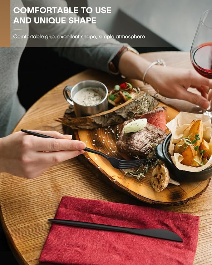 Black Silverware Set,Ollex 20 Pieces Flatware Set for 4,Stainless Tableware Cutlery Set with Knives Forks and Spoons Utensil set for Home Kitchen Restaurant Hotel,Satin Finish&Dishwasher Safe