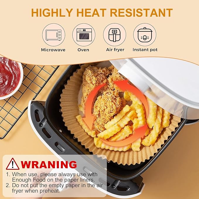 400Pcs Air Fryer Paper Liners Disposable, 8 Inch Max Xl Large Cooker Air Fryer Disposable Paper Liners, Oil Proof Parchment Sheets Round Basket Bowl Liner for Baking Cooking Food