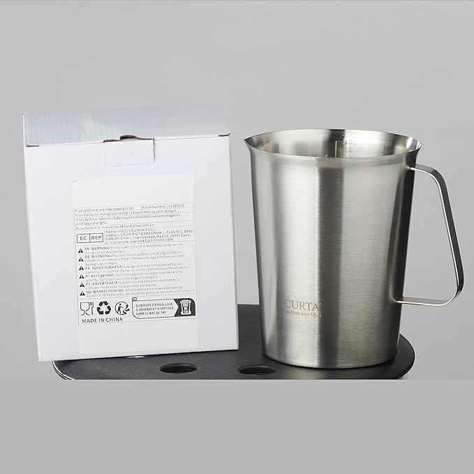 CURTA 18/8 Stainless Steel Measuring Cup with Handle and Pour Lip, Metal Pitcher with Oz and ML marking, 64OZ/2 Liter- 8 Cup), Heavy-Duty Pitcher