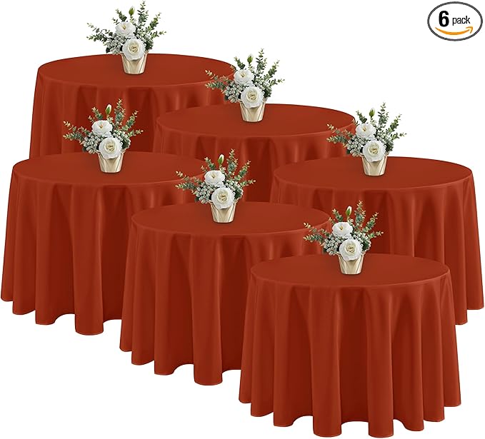 Fitable 6 Pack Rust 90 Inch Round Tablecloth - Stain Resistant and Washable Table Cover, Polyester Fabric Table Cloth for Wedding, Party, Banquet, Formal Events