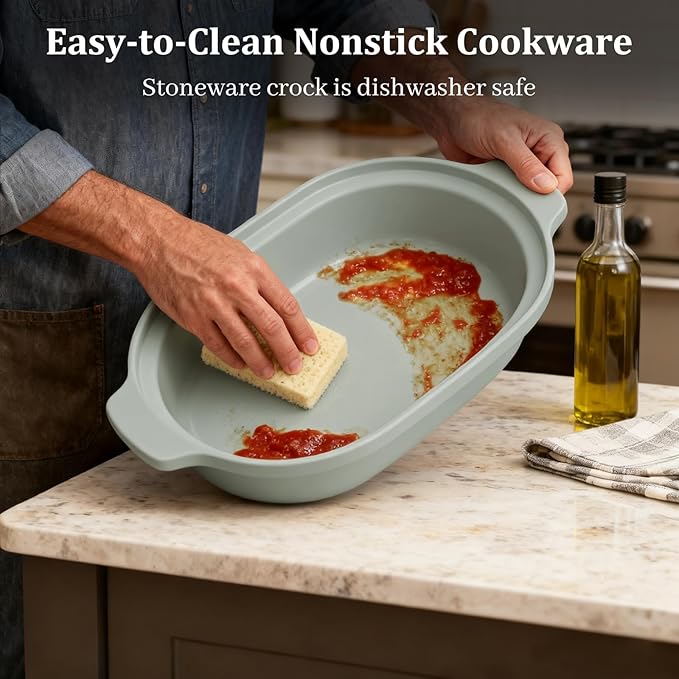 MAGNIFIQUE Casserole Dishes for Oven, 9x12 Porcelain Baking Dish, 4 Quarts Lasagna Pan with Handles, Oven Safe up to 500°F or on Stovetop, Use to Marinate, Cook, Bake, and Serve, Olive