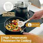 TeamFar Cooking Utensils Set of 6, Silicone Kitchen Utensils with Wooden Handles for Cooking/Turning/Serving/Mixing, Heatproof Kitchen Tools for Non-stick Cookware, Healthy &Non-Scratch, White