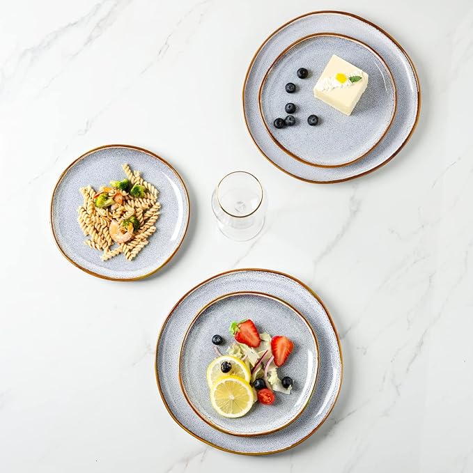 AmorArc Ceramic Plates Set of 6, 8.5 Inch Handmade Reactive Glaze Stoneware Plates set for Dessert, Salad, Appetizer, Small Dinner Plates, Microwave&Dishwasher Safe, Scratch Resistant - Blue