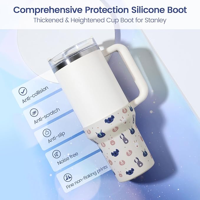 Print Boot for Stanley, Cup Bottom Protector Cover Accessories for Stanley Quencher H2.0 FlowState Tumbler 40oz / Adventure Quencher Tumbler 40oz (Cream)