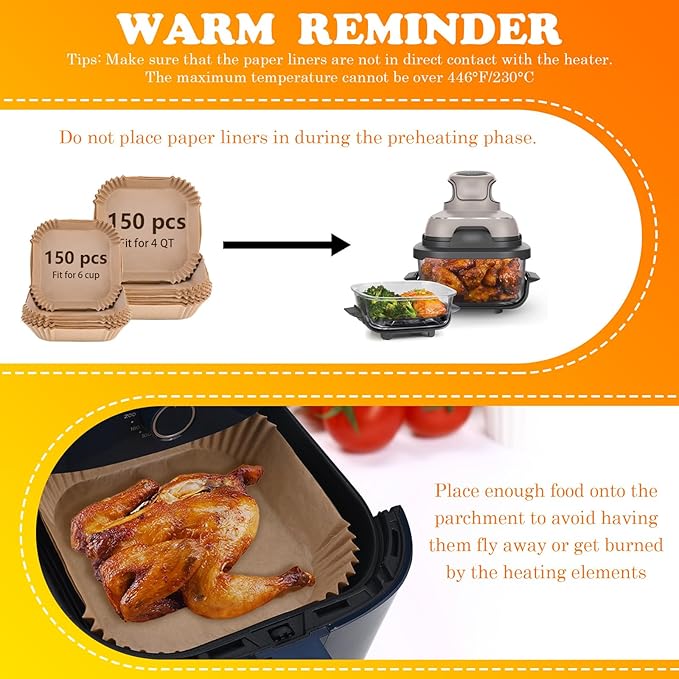 WMKGG 300 PCS Air Fryer Liners for Ninja Crispi, Parchment Paper Accessories for Ninja Crispi 4-in-1 Portable Glass Air Fryer Cooking System