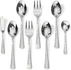 KINGSTONE Hammered 8-Piece Serving Utensil Set, 18/10 Stainless Steel Flatware for Catering, Party Include Spoons, Slotted Spoon, Fork, Butter Knife - Mirror Finish & Dishwasher Safe