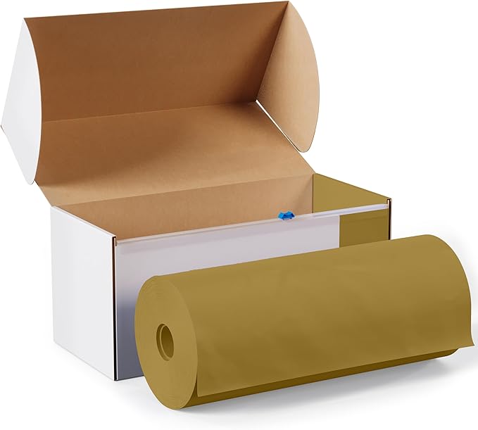 Exquisite Party Solids 54 Inch X 300 Feet Gold Plastic Table Cover Roll in A Cut - to - Size Box with Convenient Slide Cutter. Cuts Up to 36 Rectangle 8 Feet Plastic Disposable Tablecloths