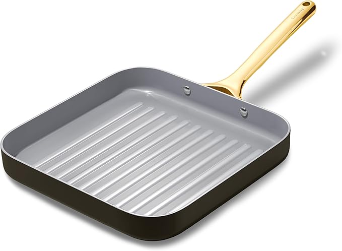 Caraway Square Grill Pan - 11” Grill Pan - Non-Stick Ceramic Coated - Non Toxic, PTFE & PFOA Free - Oven Safe & Compatible with All Stovetops - Black