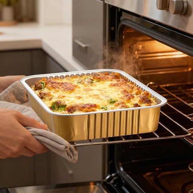 Aluminum Foil Pans with Lids,Heavy Duty Aluminum Pan, Disposable Aluminum Pans,Gold Foil Pans, Deep Container for Heating,Baking,Cooking,BBQs,Parties,Storing,Catering (40.5oz 15 Pack w/Lids)