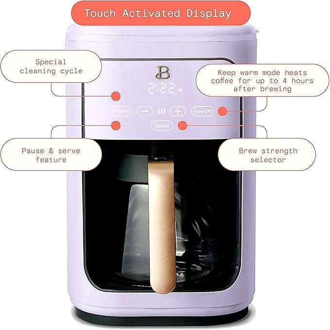 Beautiful Large Capacity 14-Cup Programmable Coffee Maker with 1-4 Cup Mode & Charcoal Filter by Beautiful (Lavender)