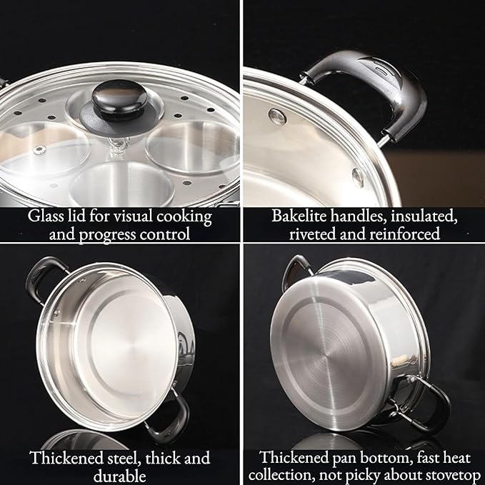 Egg Poacher Pan, Poached Egg Pan Stainless Steel Egg Pan with 4 Cups Egg Cooker Poached Egg Maker for Kitchen (without coating)