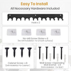 2 Packs 14 Key Hook Holder Wall Mount, No Drill Practical Key Rack, Kitchen Utensil Holder, Coat Hooks Wall Mount Coat Rack Hooks for Living Room, Kitchen, Office, Bathroom, Black