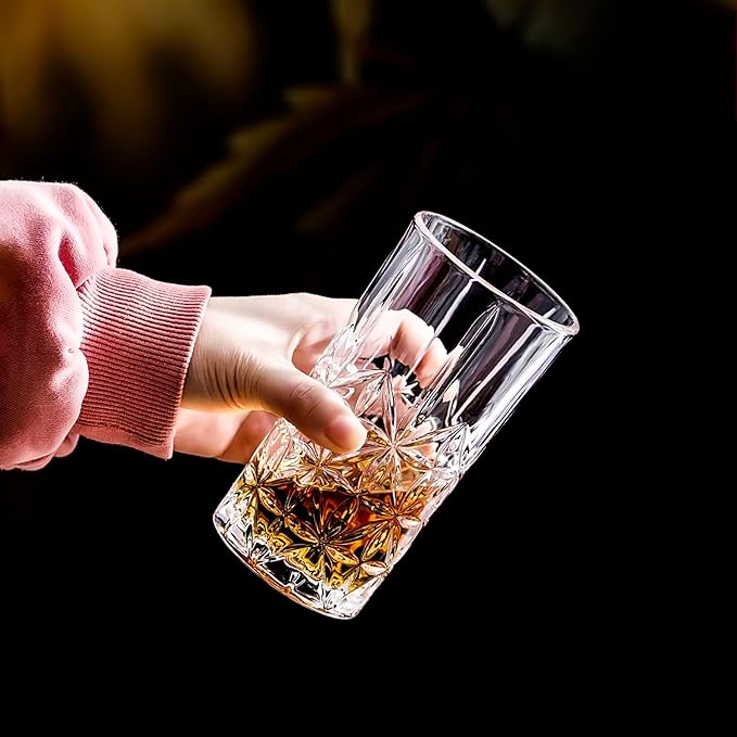 Highball Glasses - Water Glasses Set of 6-14 Ounce Collins Tall Beverage Cups Glassware for Drinks, Coctail, Water, Beer, Soda