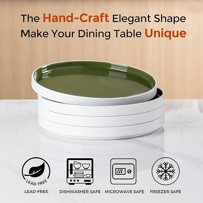 AmorArc Ceramic Plates Set of 6, 8.0 Inch Round Stoneware Salad Plates Use for Dessert, Salad, Appetizer etc,Microwave and Dishwasher Safe, Scratch Resistant Small Deep Dinner Plates-Light Green