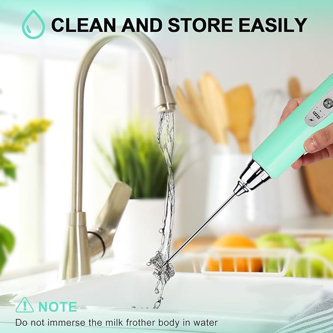 YUSWKO Baby Blue Handheld Milk Frother Wand for Coffee, Rechargeable Electric Whisk with 3 Heads 3 Speeds Drink Mixer Coffee Frother For Latte, Cappuccino, Hot Chocolate, Egg