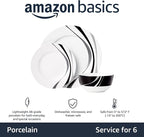 Amazon Basics Dinnerware Set, Microwave and Dishwasher Safe, Service for 6, 18-Piece Complete Kitchen, Plates, Dishes, Bowls, Swirl