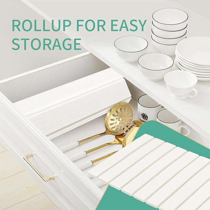 Stone Drying Mat for Kitchen Counter, Collapsible Dish Drying Mat, Fast Drying Diatomaceous Earth Dish Drying Mats, Water Absorbent Diatomite Kitchen Mat (white, medium)