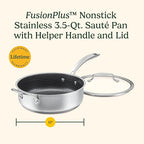 Cuisinart FusionPlus Nonstick Stainless Steel Cookware, 3.5-Quart Sauté Pan with Cover and Helper, PFAS-Free PURELYSEAR Ceramic Non Stick Technology, Scratch Proof, Cool Grip Handles, Dishwasher Safe