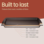 Cookie Sheet with Wire Rack Set, 2-Piece Nonstick Brown Marble Carbon Steel Pan & Cooling Rack, Space-Saving Stackable Set, PFOA, PFOS, PTFE Free, Oven Safe Up to 450°F, 17.4" Pan & 14.7" Rack