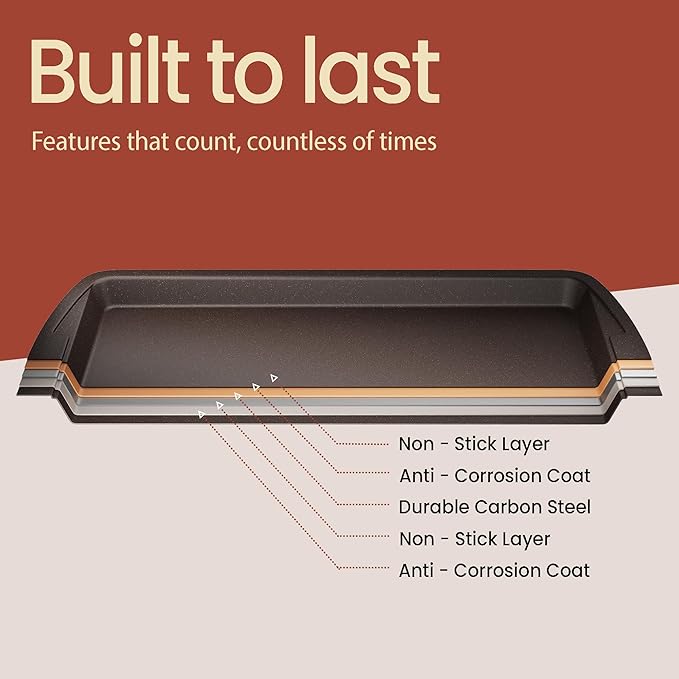 Cookie Sheet with Wire Rack Set, 2-Piece Nonstick Brown Marble Carbon Steel Pan & Cooling Rack, Space-Saving Stackable Set, PFOA, PFOS, PTFE Free, Oven Safe Up to 450°F, 17.4" Pan & 14.7" Rack