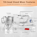 Stand Mixer, Zuccie 4.8QT Kitchen Electric Stand Mixer, 380W Motor Power Food Mixer, 8+P-Speed Dough Mixer with Dough Hook, Wire Whip & Beater, White