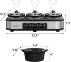 Sunvivi Slow Cooker, Triple Slow Cooker Buffet Server and Food Warmer, 3-Section 1.5-Quart Upgraded Oval Ceramic Pot with Stainless Steel Lid Rests, 3 Spoons, Total 4.5 QT