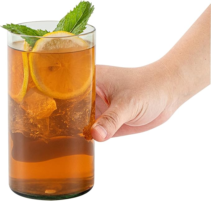 Restaurantware-Vetri 16 Ounce Tall Drinking Glasses, 6 Dishwashable Beverage Glasses - No-Lead, Elegant, Green Glass Tumblers, Ideal For Water, Juice Beer, Cocktails, Liquor, Iced Tea, And More