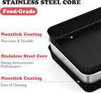 E-far Toaster Oven Baking Pan with Lid, 9.4 x 7 Inch Nonstick Stainless Steel Rectangle Cake Pan with Cover for Baking Small Brownies, Stainless Steel Core & Nonstick Coating, Non-toxic & Oven Safe