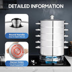 5-Tier Stainless Steel Steamer Meat Vegetable Cooking Kitchen Steamer Cooker Multi-Layer Food Cookware with Handle for Gas Electric Stove Dumpling Stock Sauce (28cm)