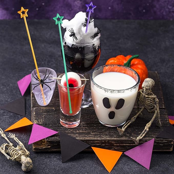 Mudder 100 Pieces 9.1 Inch Christmas Swizzle Sticks Cocktail Stirrers Plastic for Bar Disposible Plastic Star Top Crystal Swizzle Sticks for Christmas Party(Four Colors)