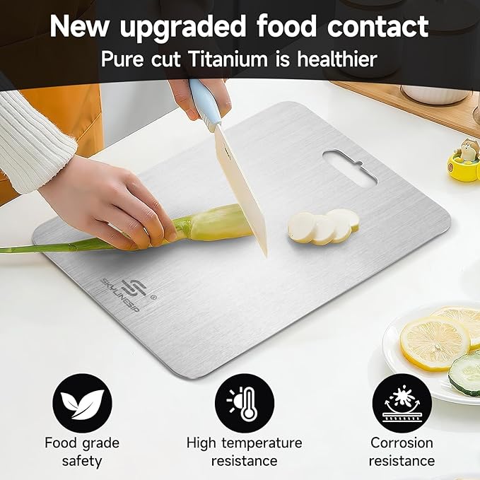 Titanium Cutting Board for Kitchen, No Toxic Double Sided Pure Titanium Cutting Boards for Kitchen, Easy to Clean, Meat, Fruit, Vegetables Chopping Board (14''L x 10''W)