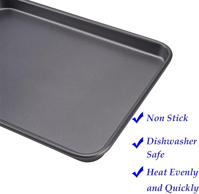 2 Cookie Baking Sheet Pan Nonstick 15.55 x10.63Inch (Inner 14.76x9.84inch) Jelly Roll Tray 2x Thicker Carbon Steel Non -Toxic Bakeware