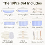Chef Power Ceramic Nonstick Pots and Pans Set 19 Piece with Detachable Handle, Induction Dishwasher Oven Safe Cookware Set, RV Kitchen Set Removable Handle (Light Purple)