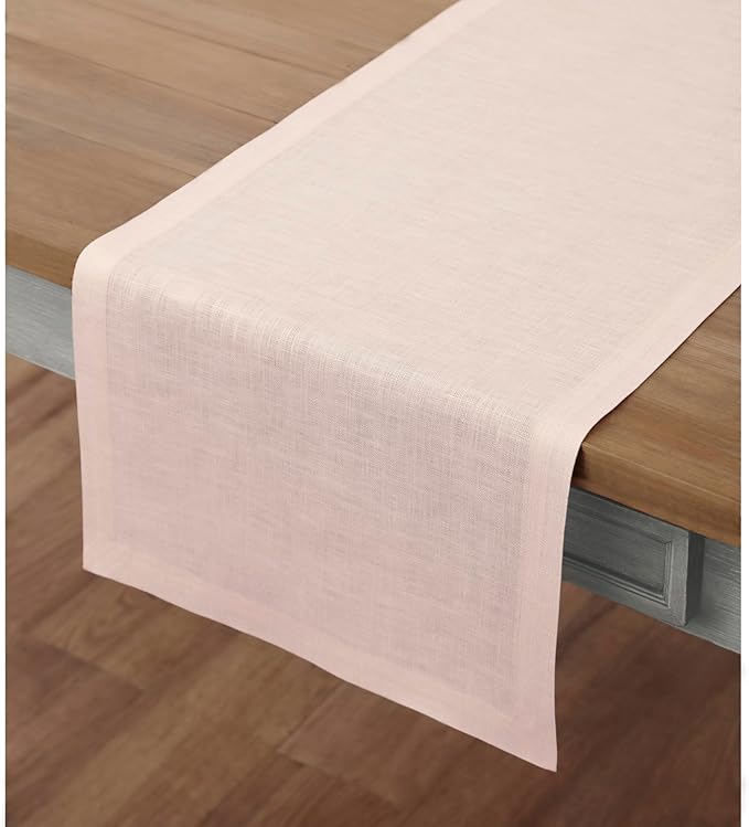 Solino Home Linen Pink Table Runner 60 Inches - 100% Pure Linen Small Table Runner 14 x 60 Inch Ideal for Dresser and Coffee Tables - Summer, Halloween - Fete