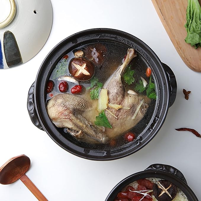 Japanese Ceramic Hot Pot Ceramic Stockpot Clay Cooking Pot Cookware Stovetop, Heat Resistant Casserole with Lid,Small Round Earthenware Clay Pot,Rice Cooker for Stew Soup Noodles,1.9l