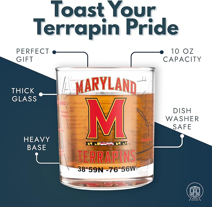 Greenline Goods – University of Maryland Terrapins College Whiskey Glasses (Set of 2), 10 oz – Full-Color Logo + Campus Map