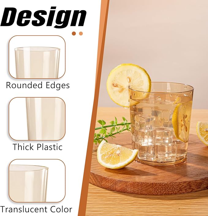 Liacere Plastic Drinking Glasses (Set of 12) 14 oz Brown Reusable Plastic Glasses Colors，Kitchen Water Glasses Cup, Bar Tumbler Glassware Set for Beer, Juice, Cocktail, Whiskey, Milk