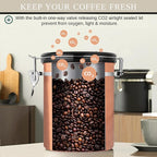 Mixpresso 16 Oz Copper Coffee Canister, Stainless Steel Airtight Coffee Container, Ground and Bean Storage with Date Tracker, Vacuum Sealed Espresso Airtight Container, Sugar Container