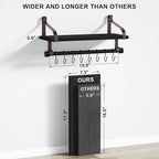 Love-KANKEI Floating Shelf Wall Shelf for Storage Rustic Wood Kitchen Spice Rack with Towel Bar and 8 Removable Hooks for Organize Cooking Utensils or Mugs Black/Brown Brackets